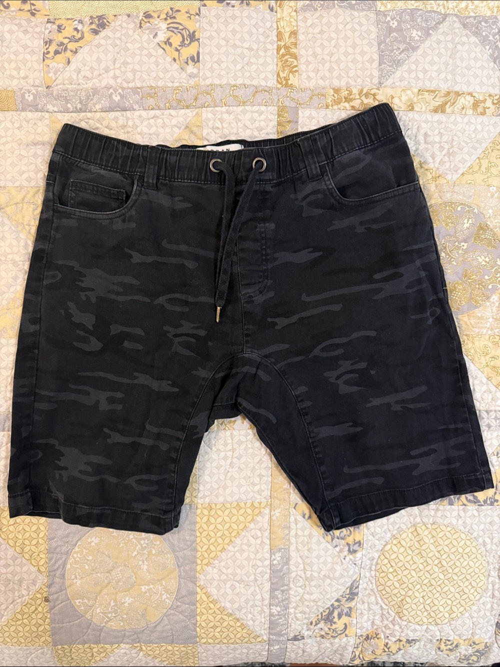 Urban Heritage Black Tonal Camo Drawstring Shorts